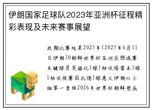 伊朗国家足球队2023年亚洲杯征程精彩表现及未来赛事展望